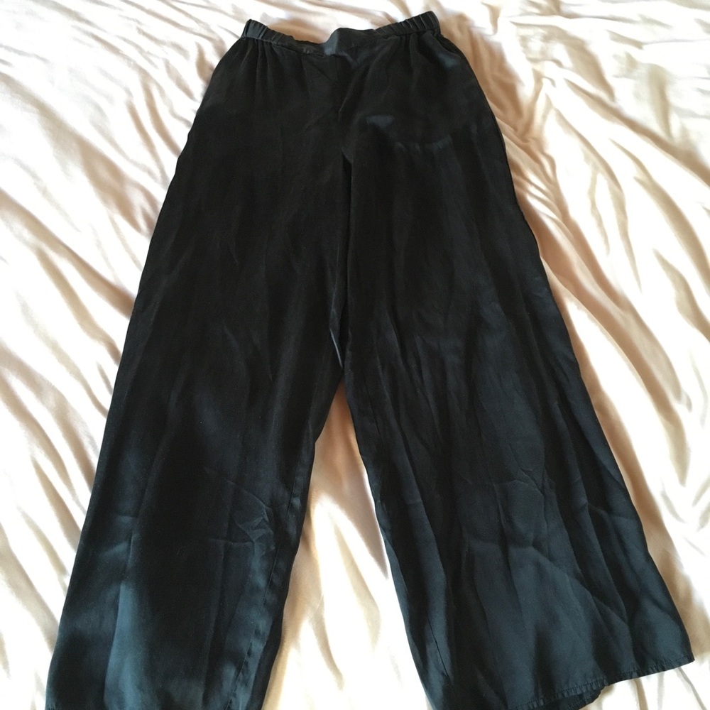 Quince black 100% Silk wide leg pants